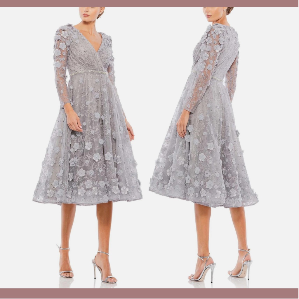 Nwt $538 Mac Duggal [ 12 ] Floral Embellished Lace A-Line Dress Sterling Grey